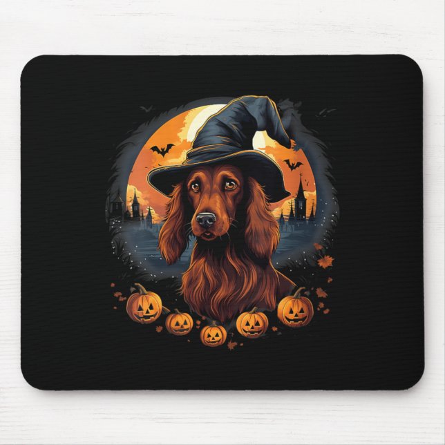 Gruseliger Irischer Setter Hund Hexe Halloween V-A Mousepad (Vorne)
