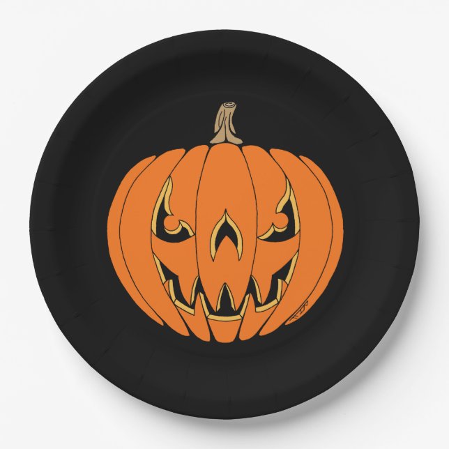 Gruseliger Jack-o'-Lantern Halloween-Entwurf Pappteller (Vorderseite)