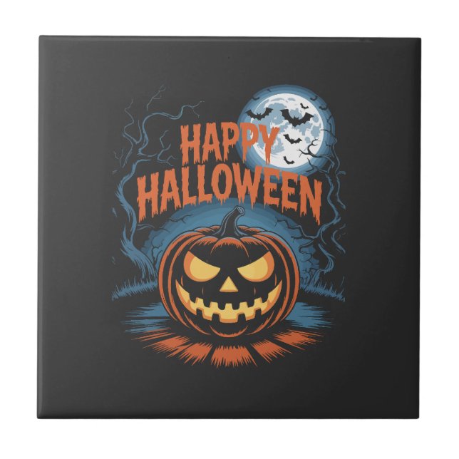 Gruseliger Jack O Lantern Halloween Fliese (Vorderseite)