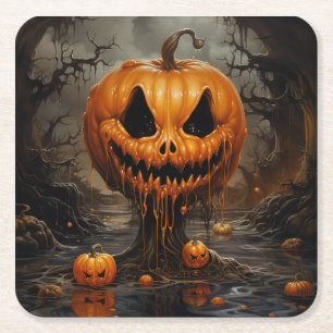 Gruseliger Jack O Lantern Halloween Rechteckiger Pappuntersetzer
