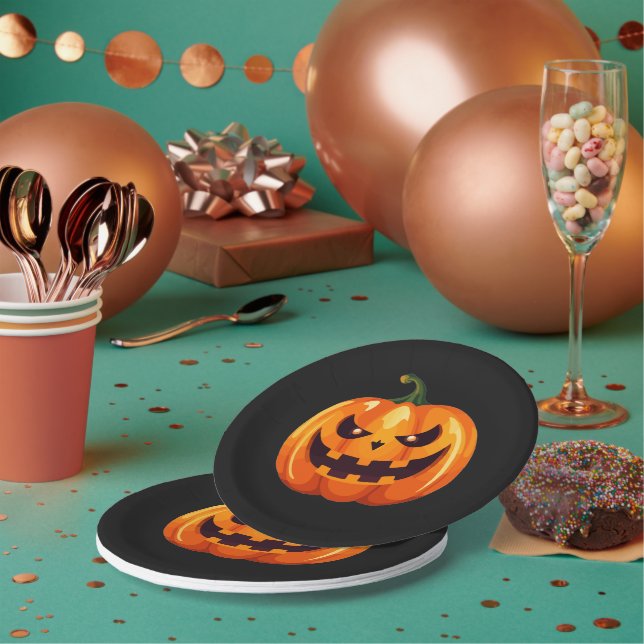 Gruseliger Jack-o'-Lantern-Kürbis-Halloween-Teller Pappteller (Multi)