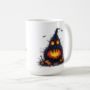 Gruseliger Jack O’Lantern-Kürbis mit leuchtenden A Kaffeetasse