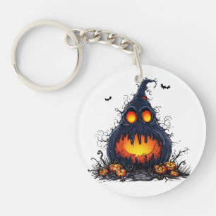 Gruseliger Jack O’Lantern-Kürbis mit leuchtenden A Schlüsselanhänger