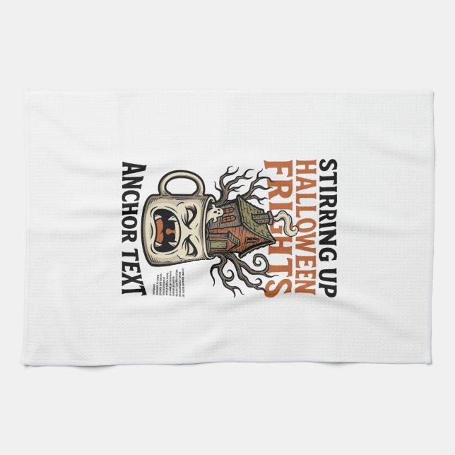 Gruseliger Kaffee Halloween Verfluchter Becher Gra Geschirrtuch (Horizontal)