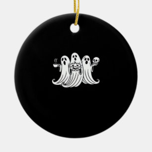 Gruseliger Kaffee schlürfender Kürbis haltend Keramik Ornament
