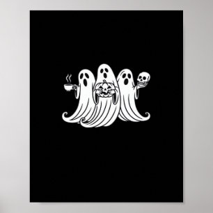 Gruseliger Kaffee schlürfender Kürbis haltend Poster