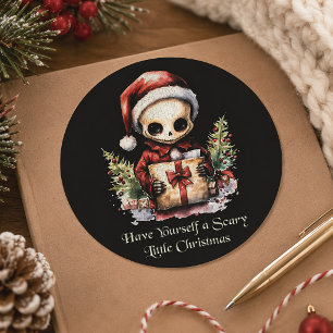 Gruseliger kleiner Weihnachtsskelett-Creepmas Runder Aufkleber