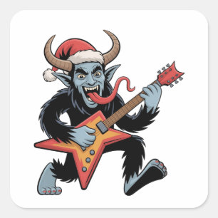 Gruseliger Krampus Gitarre E-Rock Weihnachten Quadratischer Aufkleber
