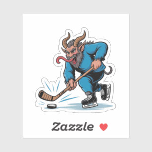 Gruseliger Krampus spielt Eishockey Weihnachten  Aufkleber