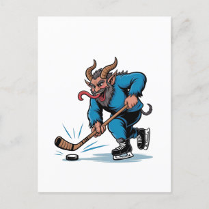 Gruseliger Krampus spielt Eishockey Weihnachten Einladungspostkarte