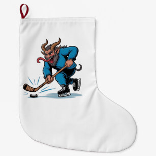 Gruseliger Krampus spielt Eishockey Weihnachten Großer Weihnachtsstrumpf