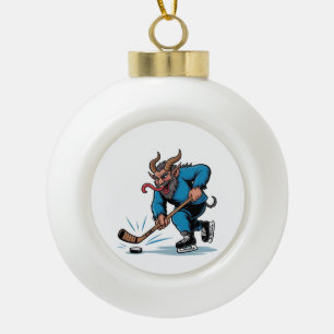 Gruseliger Krampus spielt Eishockey Weihnachten  Keramik Kugel-Ornament