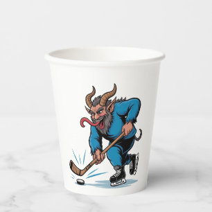 Gruseliger Krampus spielt Eishockey Weihnachten Pappbecher