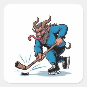 Gruseliger Krampus spielt Eishockey Weihnachten Quadratischer Aufkleber