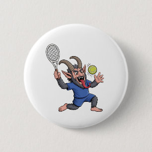 Gruseliger Krampus spielt Tennis Weihnachten Button