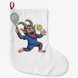Gruseliger Krampus spielt Tennis Weihnachten Großer Weihnachtsstrumpf