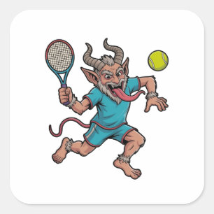 Gruseliger Krampus spielt Tennis Weihnachts Sport  Quadratischer Aufkleber