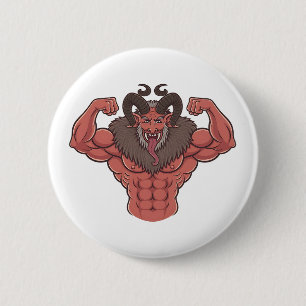 Gruseliger Krampus Weihnachten Flexing Muskel Fitn Button
