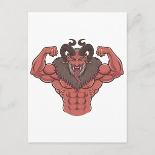 Gruseliger Krampus Weihnachten Muskel-Flexing Fitn Einladungspostkarte