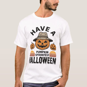 Gruseliger Kürbis Halloween Vintage Gravur Shirt D