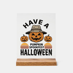 Gruseliger Kürbis Halloween Vintage Gravur Shirt D Acrylschild