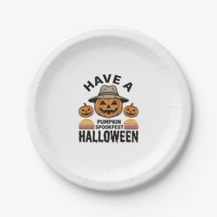 Gruseliger Kürbis Halloween Vintage Gravur Shirt D Pappteller