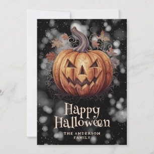 Gruseliger Kürbis Herbstblätter Frohe Halloween-Ka Feiertagskarte