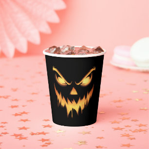 Gruseliger Kürbis Jack O Lantern Gesicht Halloween Pappbecher