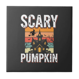 Gruseliger Kürbis Spukhaus Halloween-Design_1 Fliese