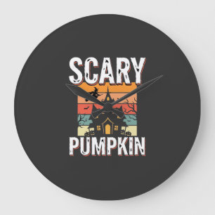 Gruseliger Kürbis Spukhaus Halloween-Design_1 Große Wanduhr