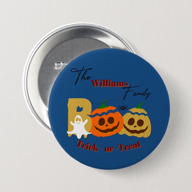Gruseliger Kürbis-Trick-or-Treat-Button Button (Vorne & Hinten)