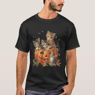 Gruseliger Kürbis Vintage 90er Katze Retro Hallowe T-Shirt