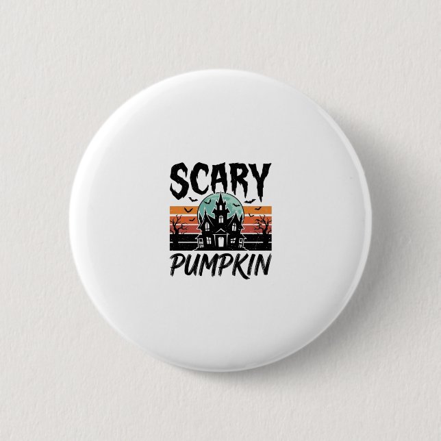 Gruseliger Kürbis Vintage Spukhaus Halloween-Desig Button (Vorderseite)
