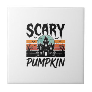 Gruseliger Kürbis Vintage Spukhaus Halloween-Desig Fliese