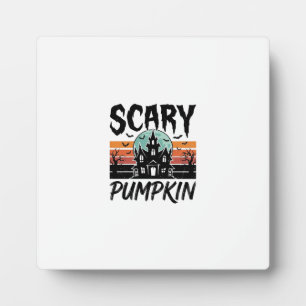 Gruseliger Kürbis Vintage Spukhaus Halloween-Desig Fotoplatte