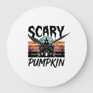 Gruseliger Kürbis Vintage Spukhaus Halloween-Desig Große Wanduhr