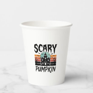 Gruseliger Kürbis Vintage Spukhaus Halloween-Desig Pappbecher
