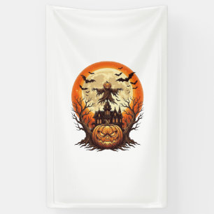 Gruseliger Kürbis Vogelscheuche Spukhaus Vollmond Banner