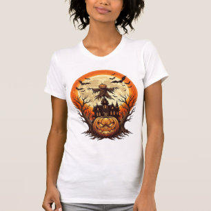 Gruseliger Kürbis Vogelscheuche Spukhaus Vollmond  T-Shirt