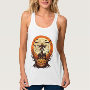 Gruseliger Kürbis Vogelscheuche Spukhaus Vollmond Tank Top