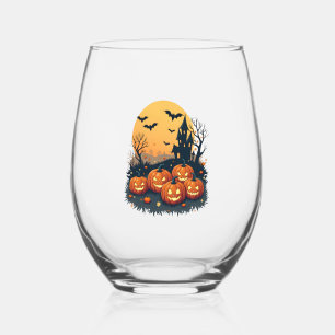 Gruseliger Kürbisfleck � Retro-Halloween-Shirt Weinglas Ohne Stiel