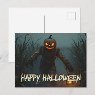 Gruseliger Kürbiskopf-Halloween-Schauplatz Feiertagspostkarte