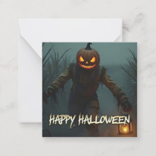 Gruseliger Kürbiskopf-Halloween-Schauplatz Mitteilungskarte