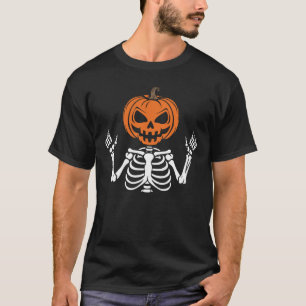 Gruseliger Kürbiskopf-Skelett-Halloween T-Shirt