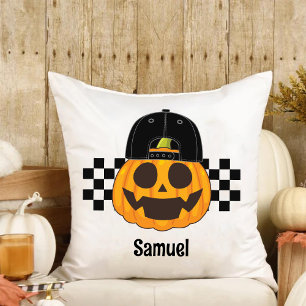 Gruseliger Kürbismann Retro-Jungen-Name Herbst Hal Kissen
