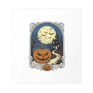Gruseliger Kürbisszene Vintage Halloween Vektor Ku Notizblock