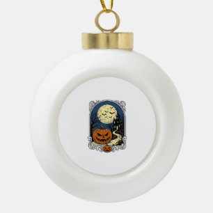 Gruseliger Kürbisszene Vintage Halloween Vektorgra Keramik Kugel-Ornament