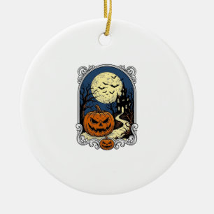 Gruseliger Kürbisszene Vintage Halloween Vektorgra Keramik Ornament