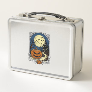 Gruseliger Kürbisszene Vintage Halloween Vektorgra Metall Brotdose