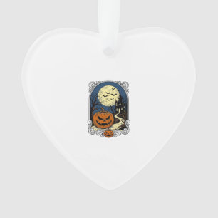 Gruseliger Kürbisszene Vintage Halloween Vektorgra Ornament